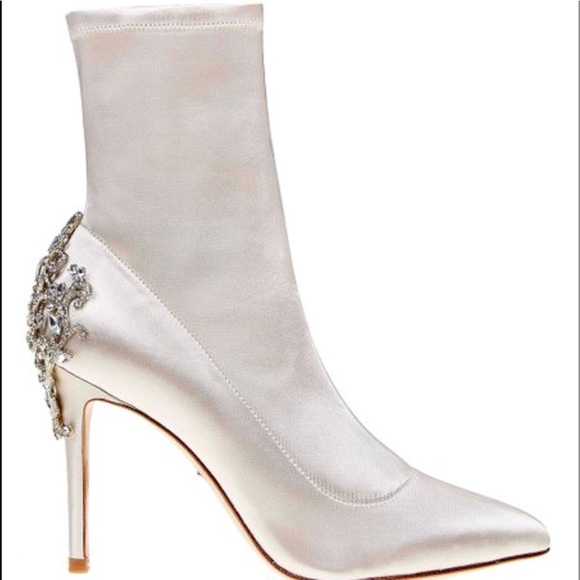 BADGLEY MISCHKA Satin MEG jeweled booties boots - Picture 2 of 8